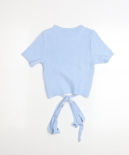 Womens UK Size M Blue Steel Blue Cropped T-Shirt