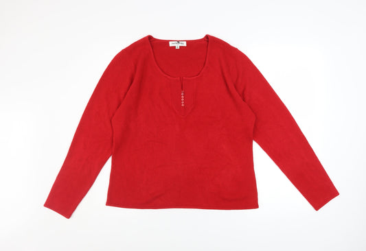 Womens UK Size XL Ann McCartney Red Henley Jumper