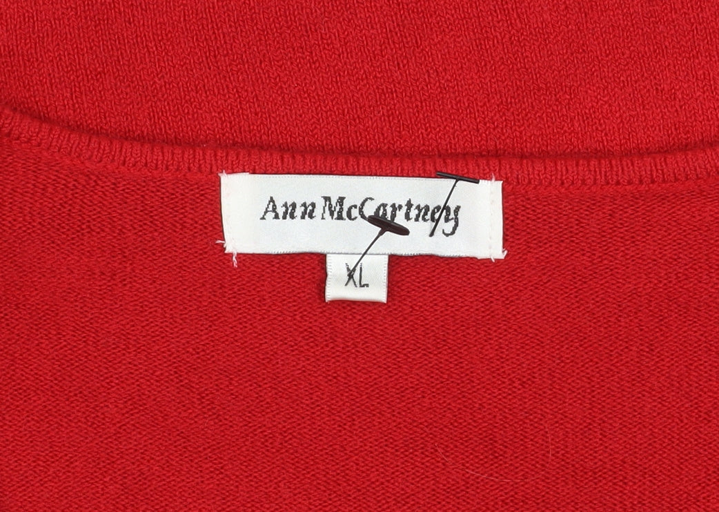 Womens UK Size XL Ann McCartney Red Henley Jumper