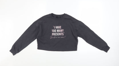 New Look Girls Black Pullover Sweatshirt 10-11 Years Funny Quote Print