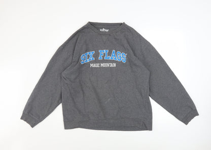 Mens UK Size XL Six Flags Grey Pullover Sweatshirt
