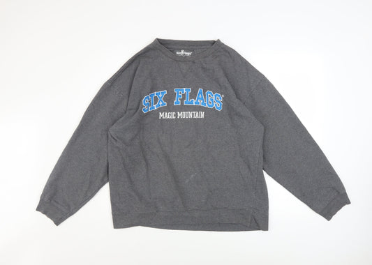 Mens UK Size XL Six Flags Grey Pullover Sweatshirt