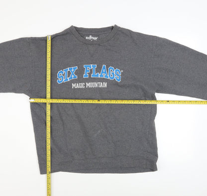 Mens UK Size XL Six Flags Grey Pullover Sweatshirt