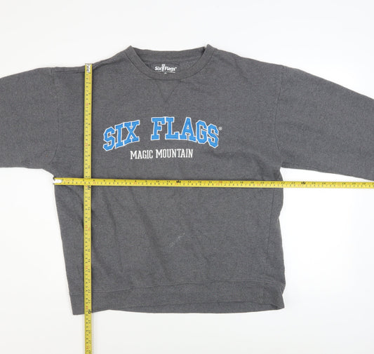Mens UK Size XL Six Flags Grey Pullover Sweatshirt