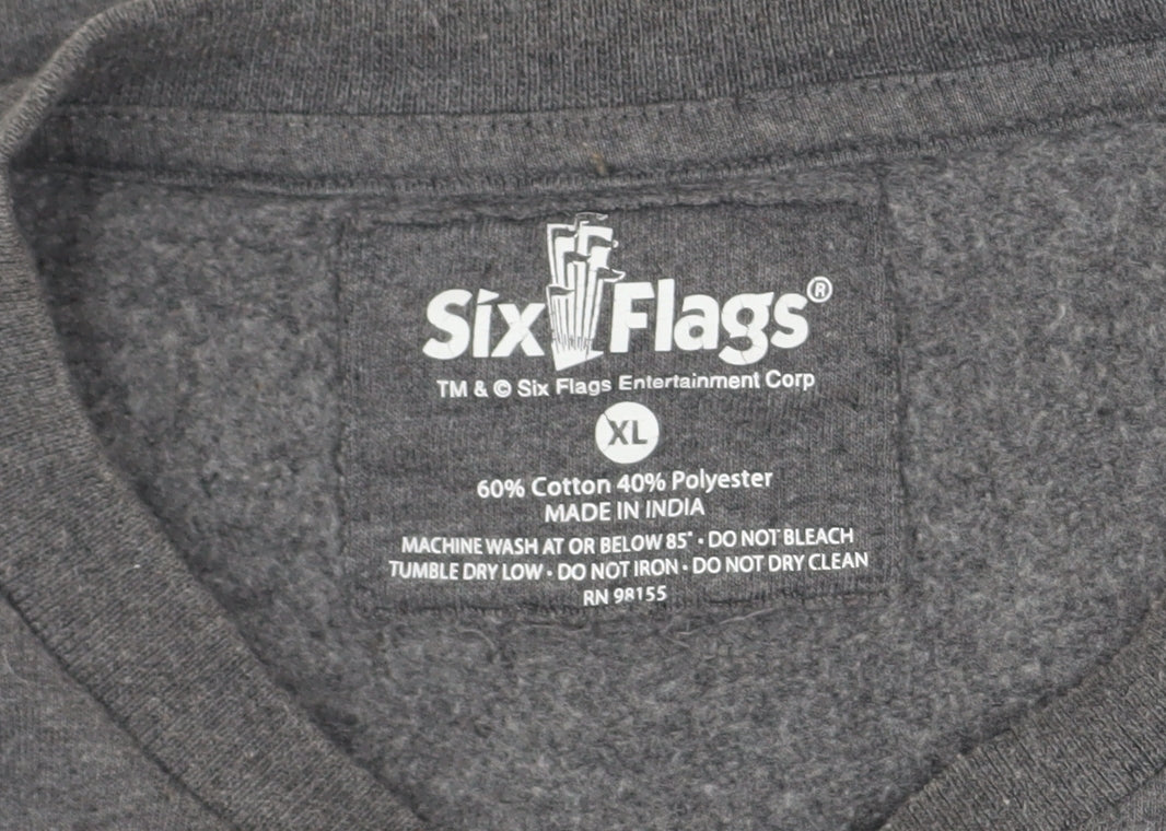 Mens UK Size XL Six Flags Grey Pullover Sweatshirt