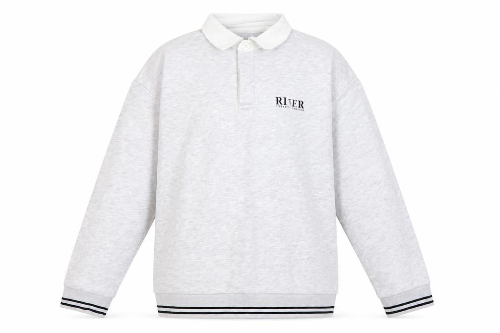Front view of River Island girls’ grey fleece collared henley sweatshirt 11-12 years