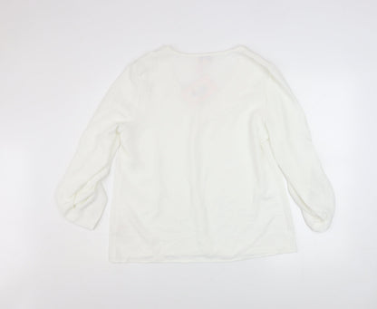 Emily & Me Women White V-Neck Long Sleeve Blouse Size 14
