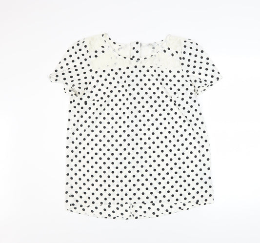 New Look Women’s White Black Polka Dot Lace Zip Blouse Size 14