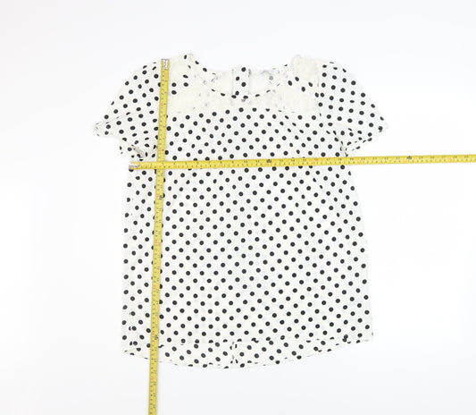 New Look Women’s White Black Polka Dot Lace Zip Blouse Size 14