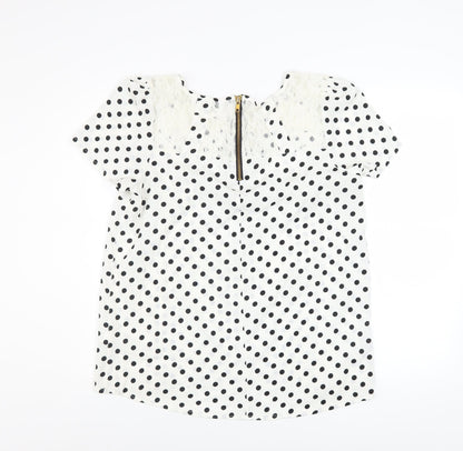 New Look Women’s White Black Polka Dot Lace Zip Blouse Size 14