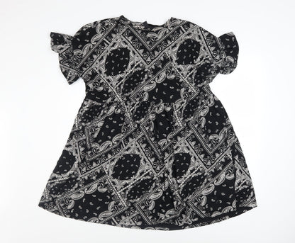 New Look Women's Black Paisley A-Line Cotton Dress Size 14