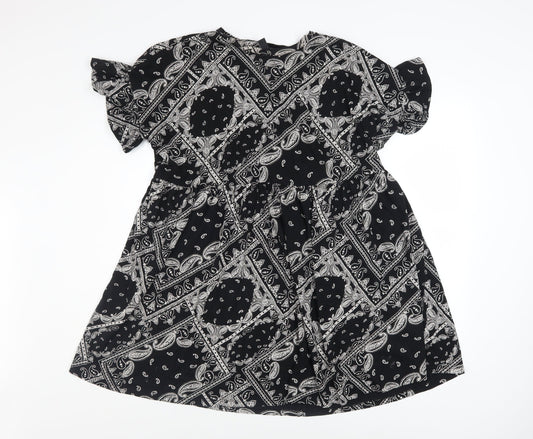 New Look Women's Black Paisley A-Line Cotton Dress Size 14