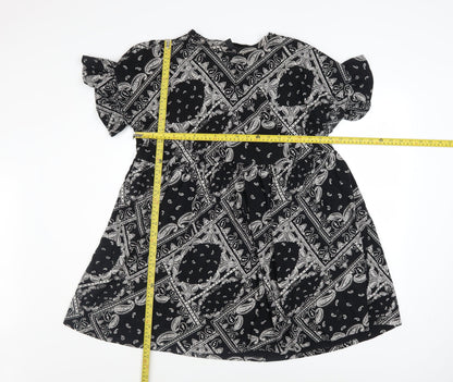 New Look Women's Black Paisley A-Line Cotton Dress Size 14