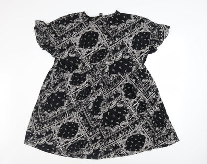 New Look Women's Black Paisley A-Line Cotton Dress Size 14