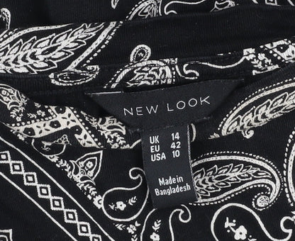 New Look Women's Black Paisley A-Line Cotton Dress Size 14