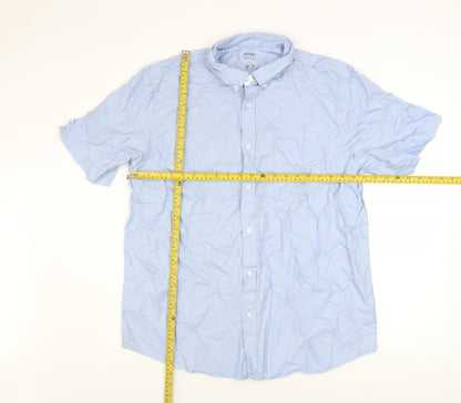 Dunnes Stores Men's Blue Cotton Short Sleeve Button-Up Shirt L