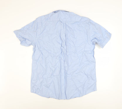 Dunnes Stores Men's Blue Cotton Short Sleeve Button-Up Shirt L