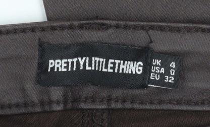 PrettyLittleThing Womens Brown Faux Leather Flared Trousers UK 4 Slim Fit