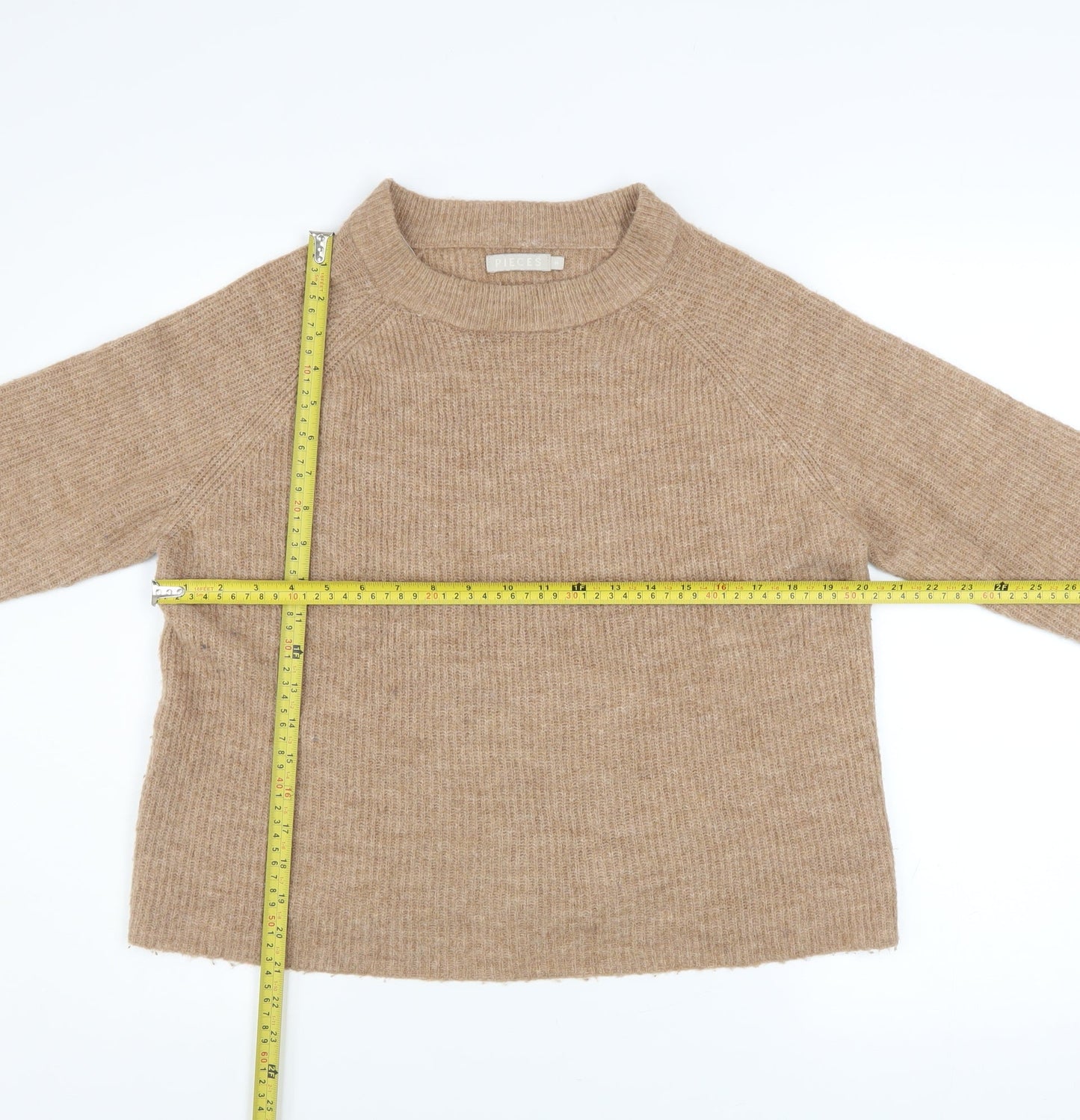 Womens UK Size M Pieces Beige Pullover Jumper
