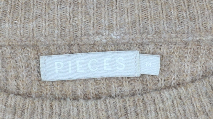 Womens UK Size M Pieces Beige Pullover Jumper