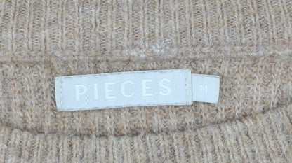 Womens UK Size M Pieces Beige Pullover Jumper