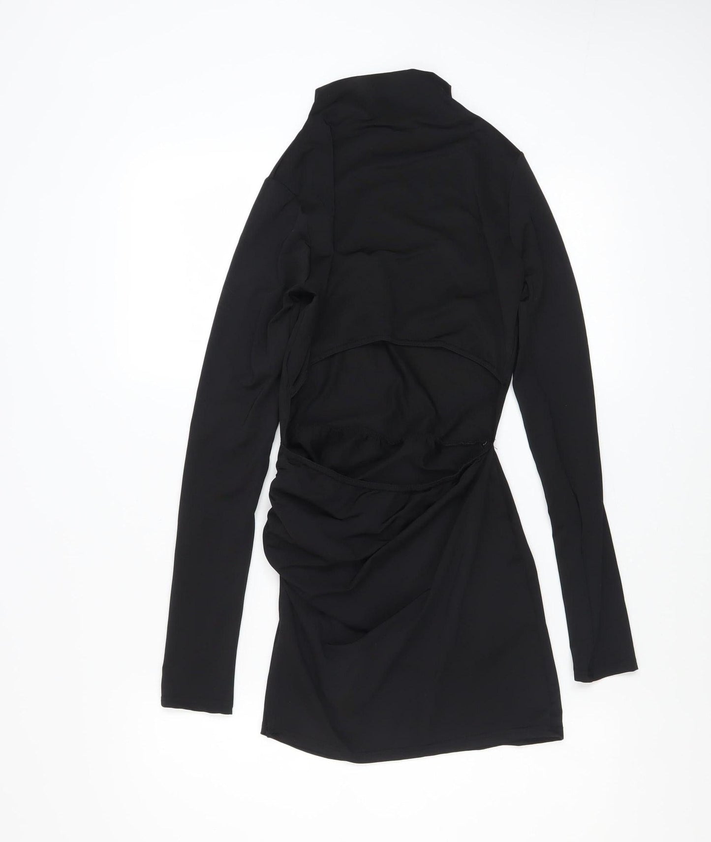PrettyLittleThing Petite Women's Black Long Sleeve Ruched Bodycon Dress Size 8