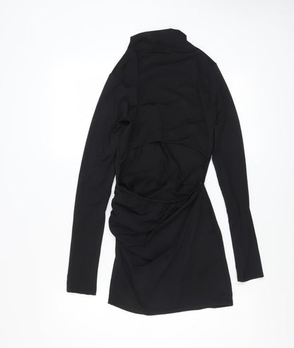 PrettyLittleThing Petite Women's Black Long Sleeve Ruched Bodycon Dress Size 8