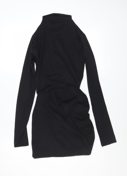 PrettyLittleThing Petite Women's Black Long Sleeve Ruched Bodycon Dress Size 8