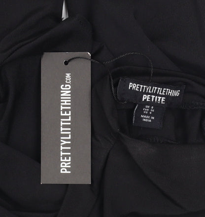PrettyLittleThing Petite Women's Black Long Sleeve Ruched Bodycon Dress Size 8
