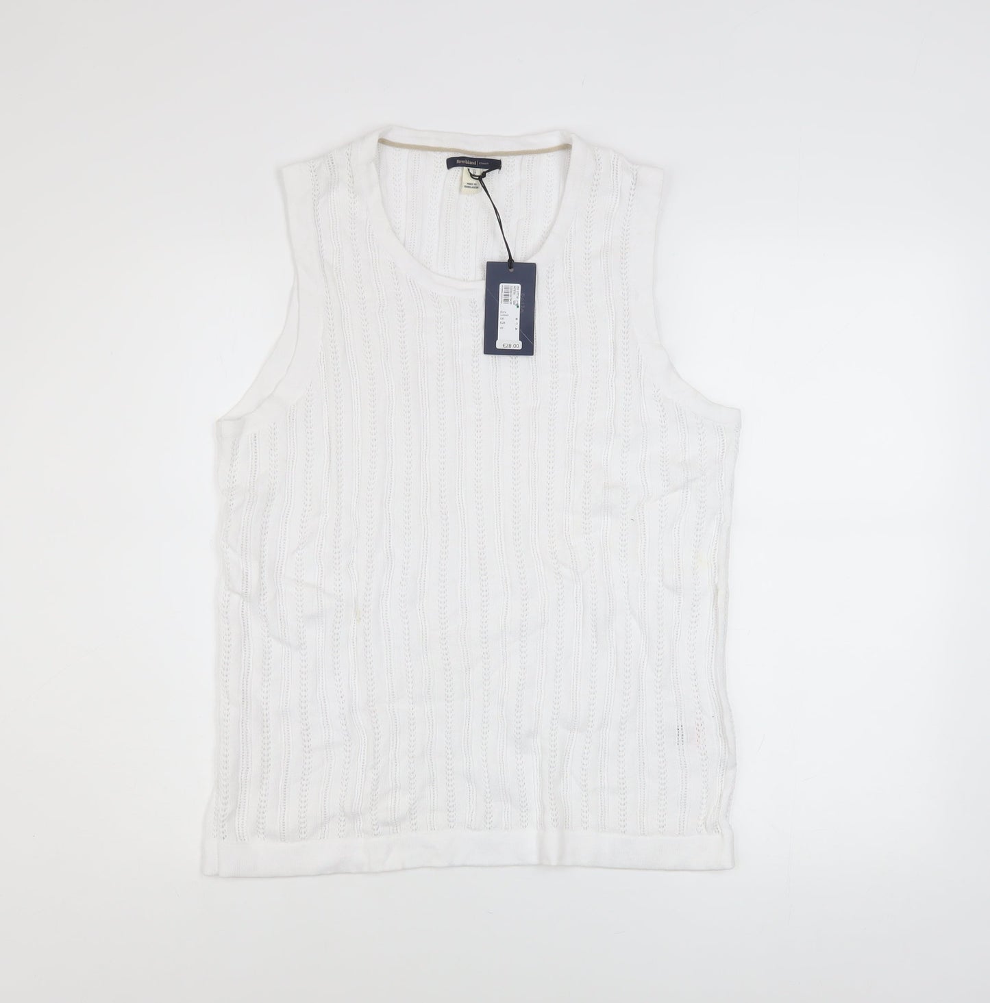 River Island Men White Cotton Sleeveless Knit Top Size M