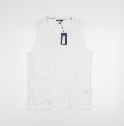 River Island Men White Cotton Sleeveless Knit Top Size M