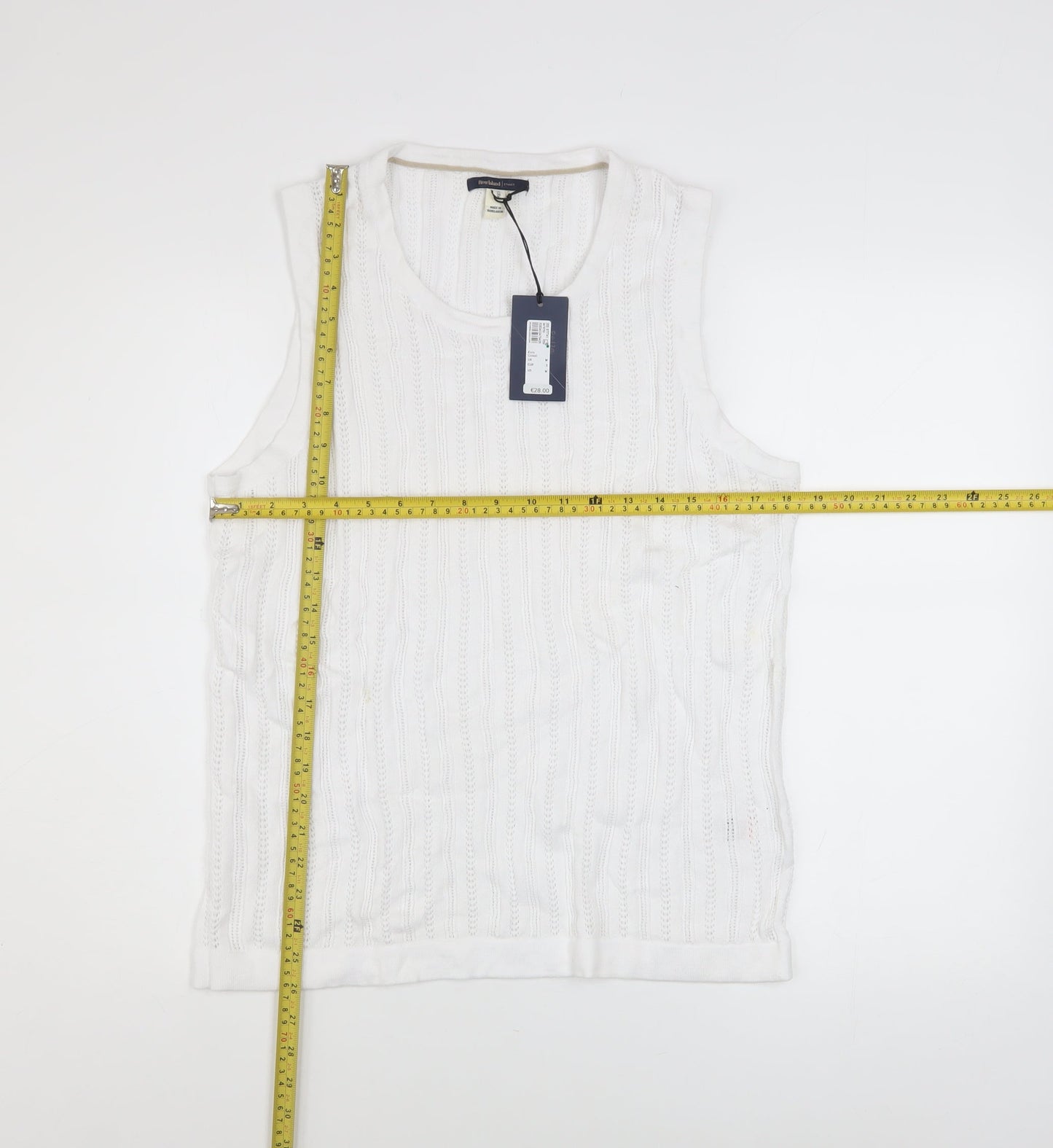 River Island Men White Cotton Sleeveless Knit Top Size M