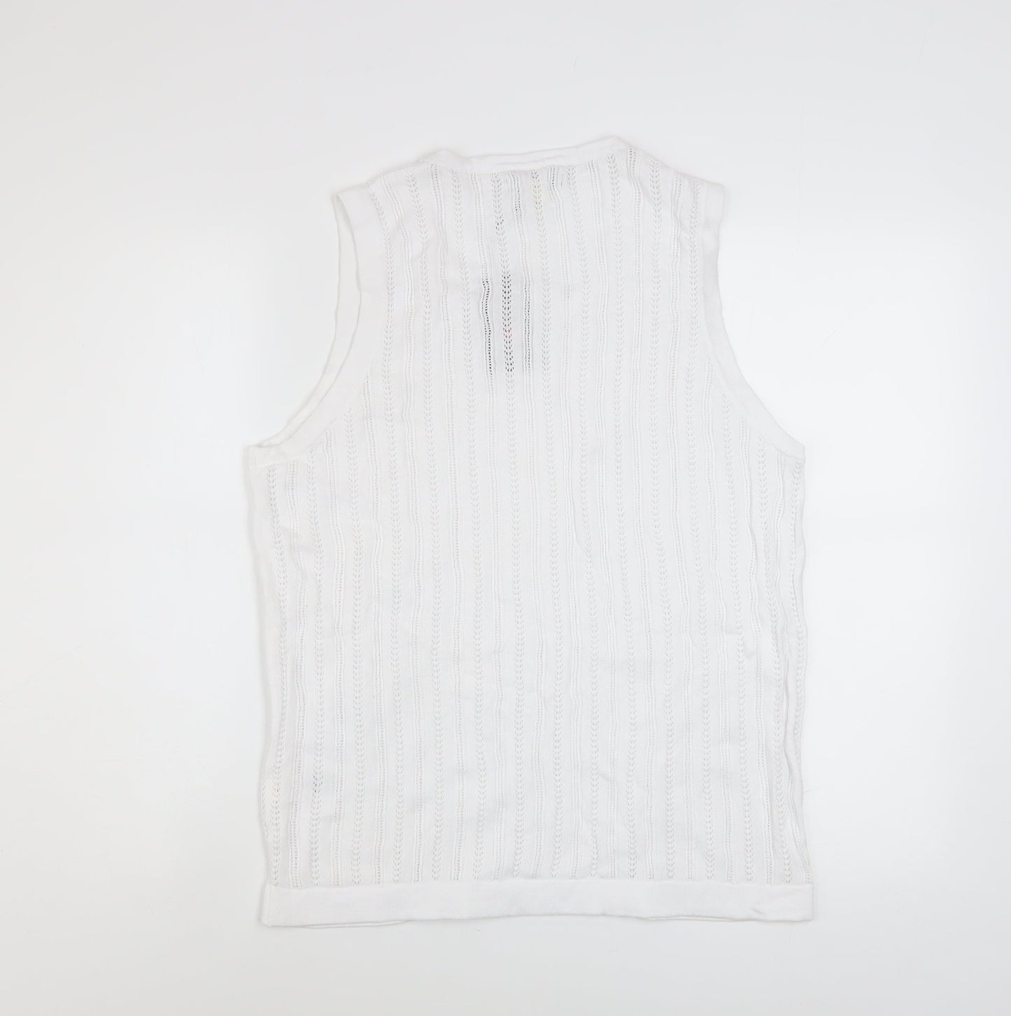 River Island Men White Cotton Sleeveless Knit Top Size M