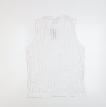 River Island Men White Cotton Sleeveless Knit Top Size M