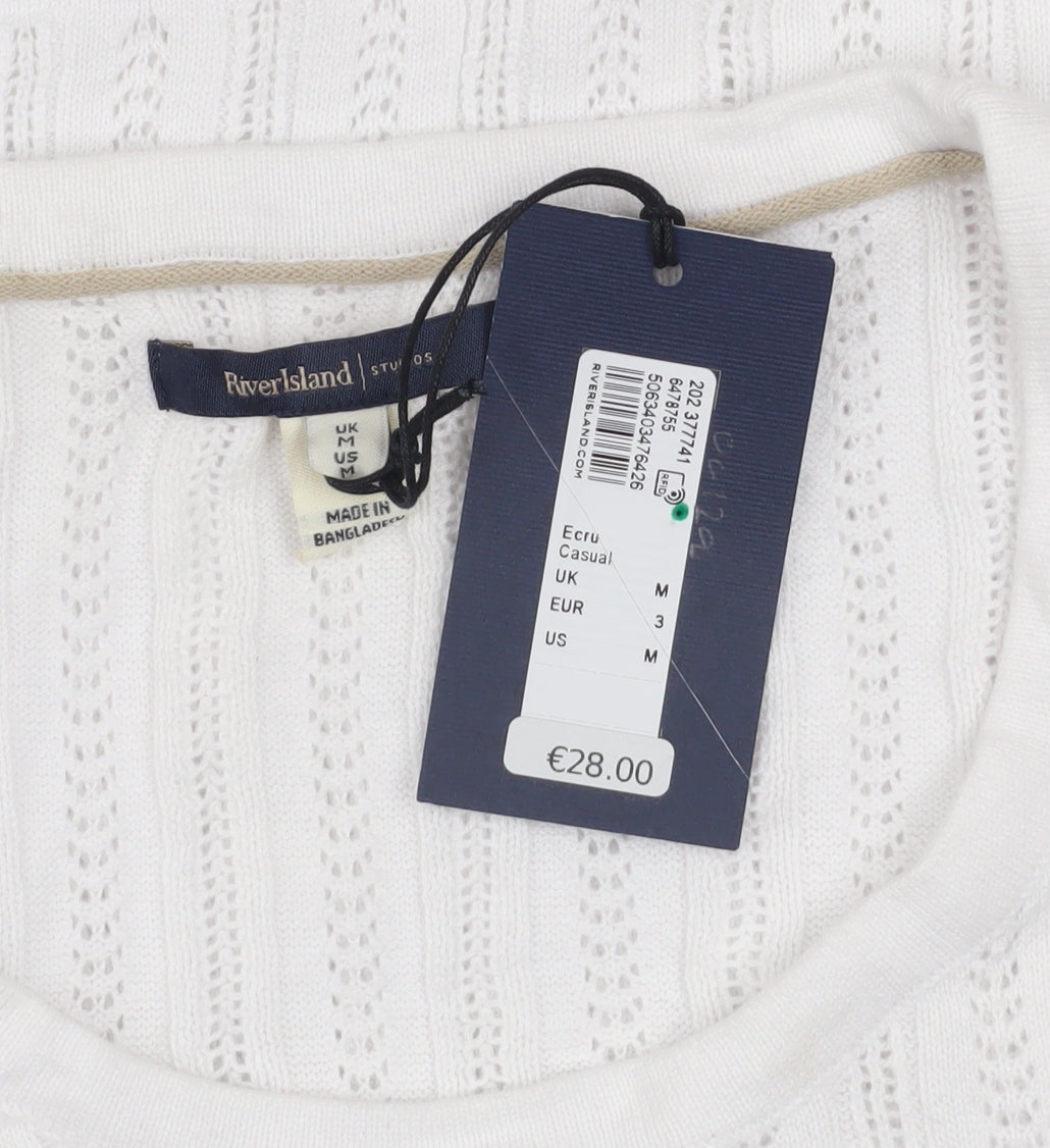 River Island Men White Cotton Sleeveless Knit Top Size M