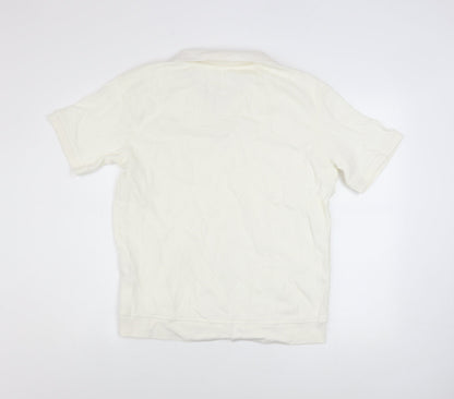 Zara Men Ivory Cotton Short Sleeve Collared Casual Shirt M