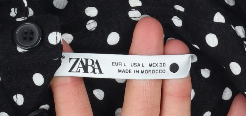 Womens UK Size L Zara Black Basic Button-Up