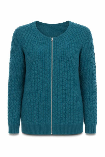 Front view of ASOS Women Blue Cable-Knit Full Zip Jumper, size 10