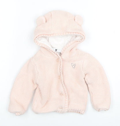 By Very Pink Knitted Hooded Cardigan 9-12 Months Unisex Baby Cotton Lined