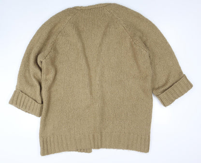 Zara Women Beige Chunky-Knit Open Cardigan M Relaxed Fit