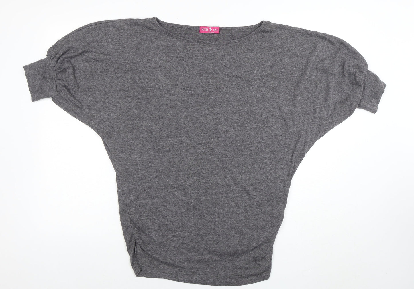 Womens UK Size 10 Kitty Kat Grey Cropped T-Shirt