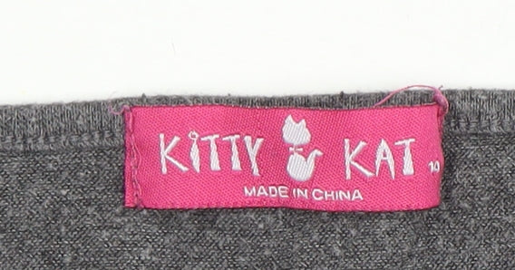 Womens UK Size 10 Kitty Kat Grey Cropped T-Shirt