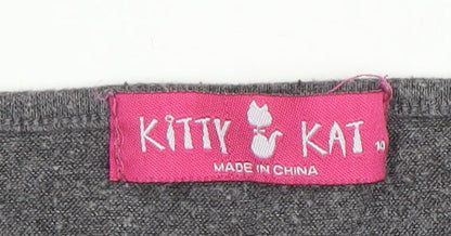 Womens UK Size 10 Kitty Kat Grey Cropped T-Shirt