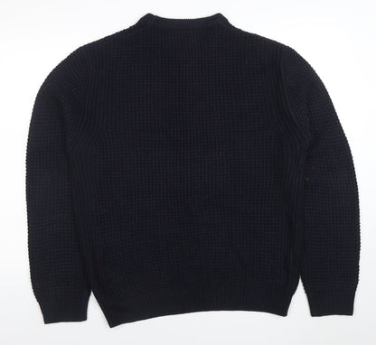 Tu Men Black Waffle-Knit Acrylic Crew Neck Jumper Size L