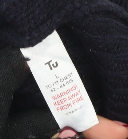 Tu Men Black Waffle-Knit Acrylic Crew Neck Jumper Size L