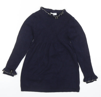 Primark Girls Blue Knit Long Sleeve Sweater Dress 6-7 Years
