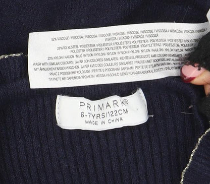 Primark Girls Blue Knit Long Sleeve Sweater Dress 6-7 Years