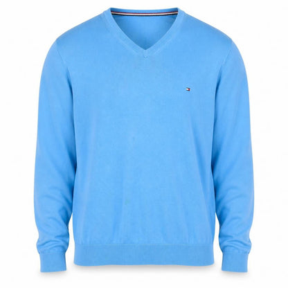 Tommy Hilfiger Men Blue XL V-Neck Cotton Pullover Jumper