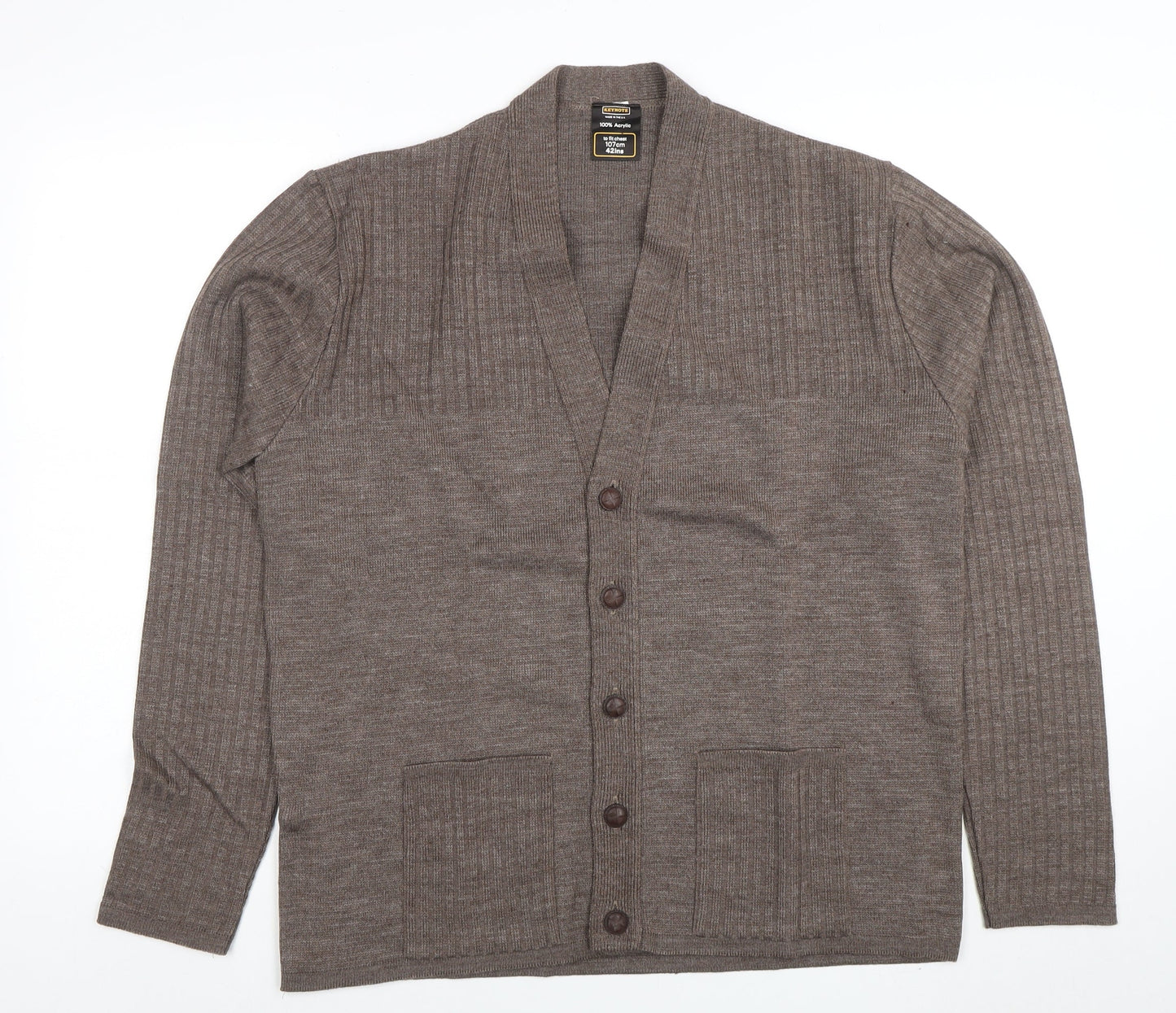 Mens UK Size L Keynote Brown Cardigan Jumper