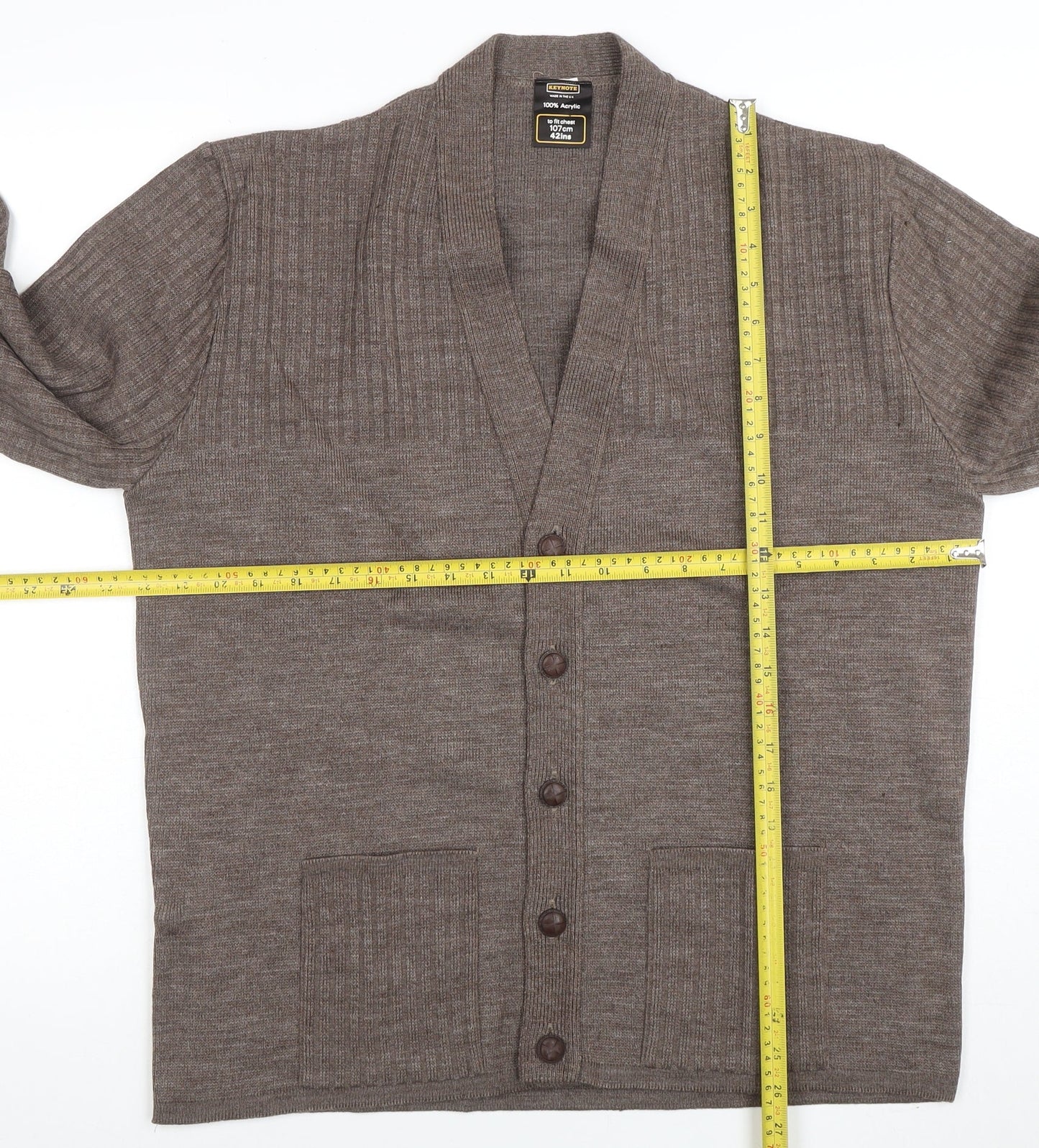 Mens UK Size L Keynote Brown Cardigan Jumper